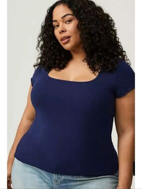 Torrid Square Neck Lettuce Trim Top Medieval Blue Size 2X